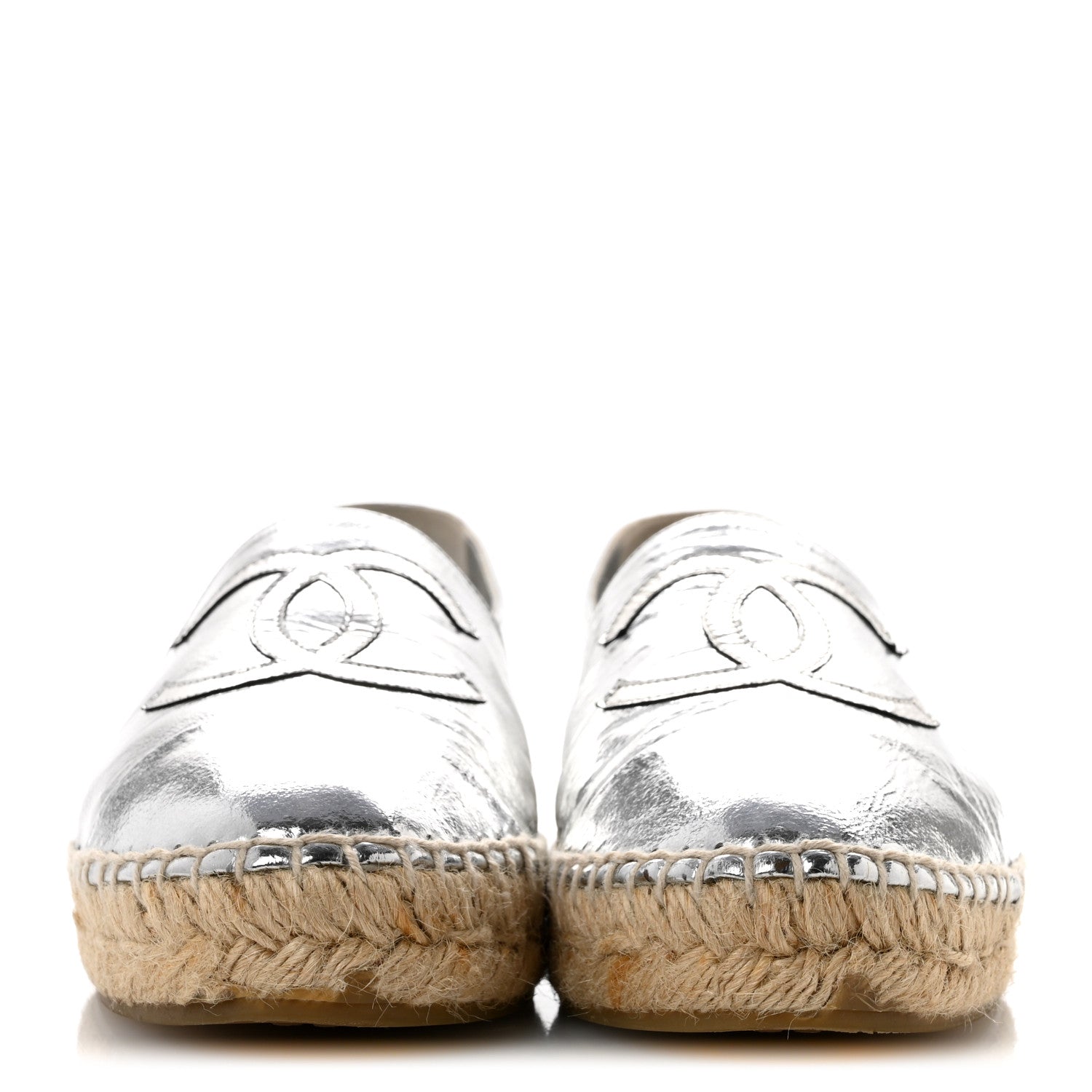 Chanel Laminated Goatskin CC Espadrilles 36 Silver 3 of 12