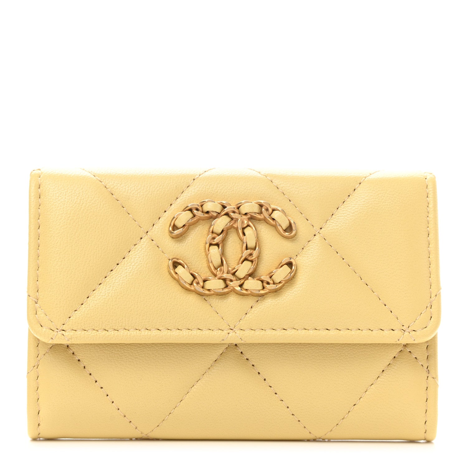 Chanel Lambskin Quilted Chanel 19 Flap Card Holder Yellow 1 of 10