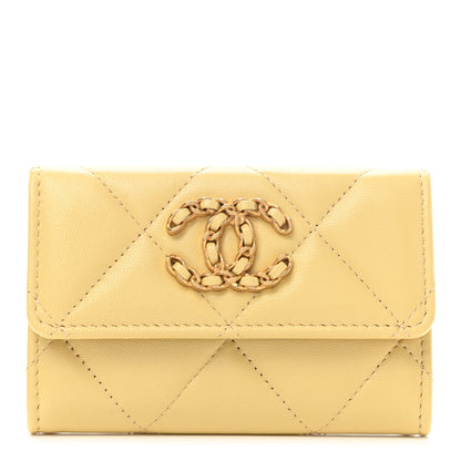 Chanel Lambskin Quilted Chanel 19 Flap Card Holder Yellow 1 of 10