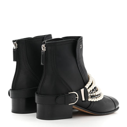 Chanel Calfskin Pearl Cap Toe Short Boots 37 Black 4 of 15