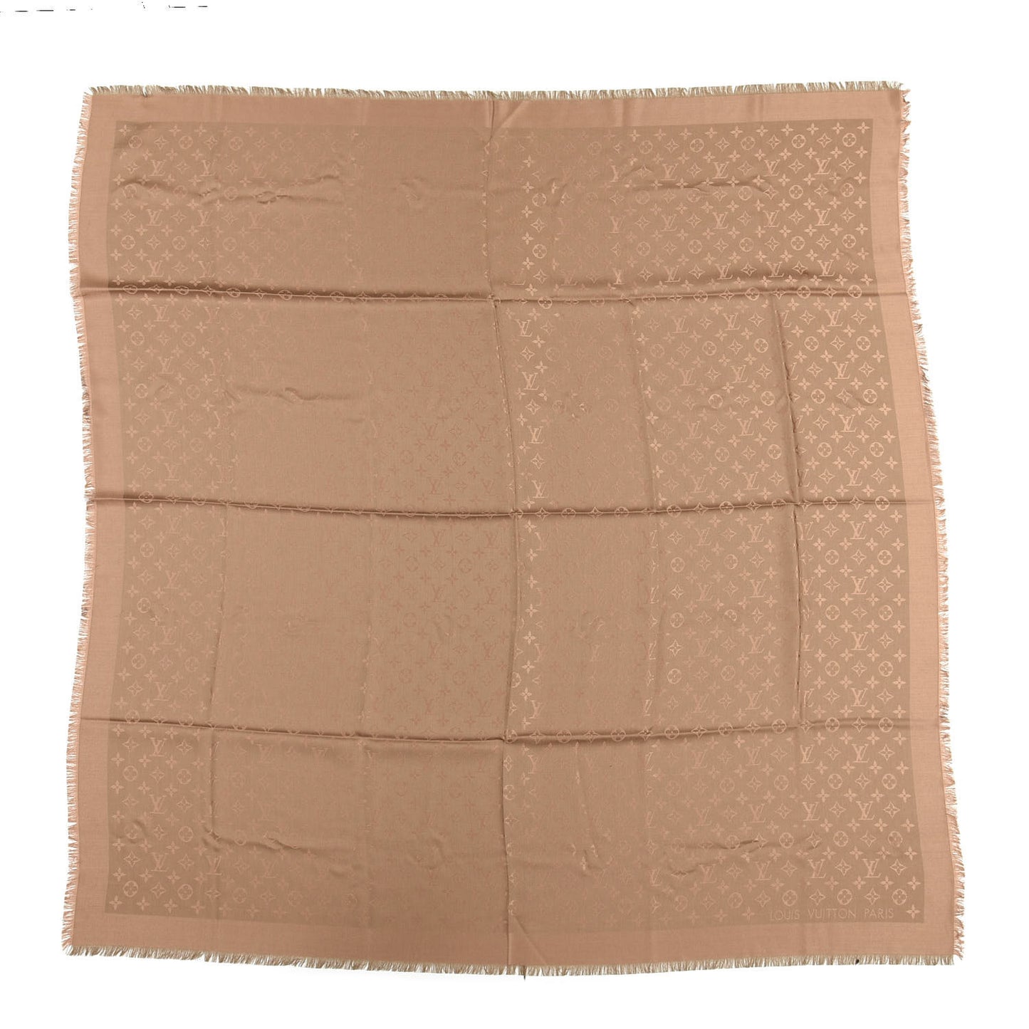 Silk Wool Monogram Shawl Cappuccino