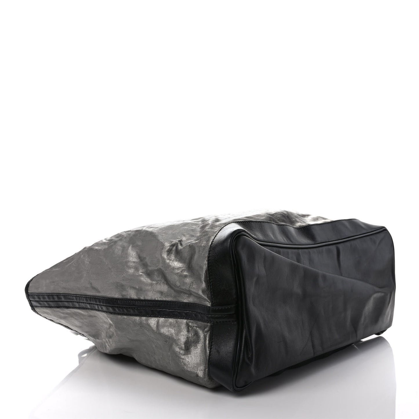 Metallic Linen Calfskin CC Beach Tote Silver
