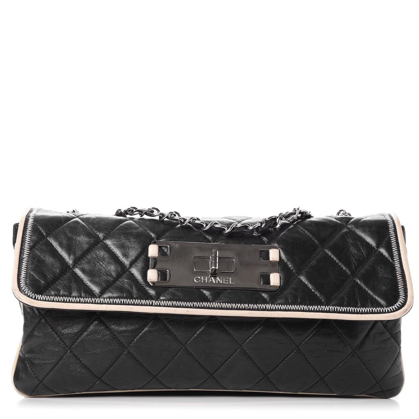 Lambskin East West Accordion Flap Black