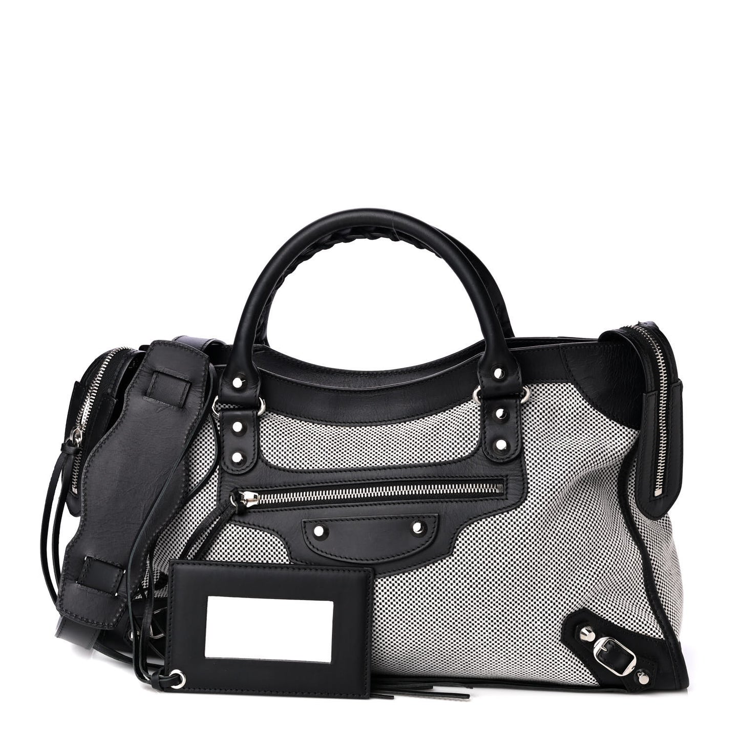 Calfskin Twill Classic Hardware Perforated City Black White