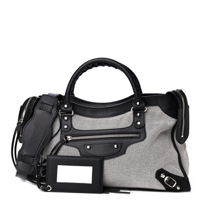 Balenciaga Calfskin Twill Classic Hardware Perforated City Black White 1 of 4
