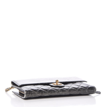 Chanel Cracked Metallic Calfskin Quilted Zip Away Chain Clutch Dark Silver 4 of 8
