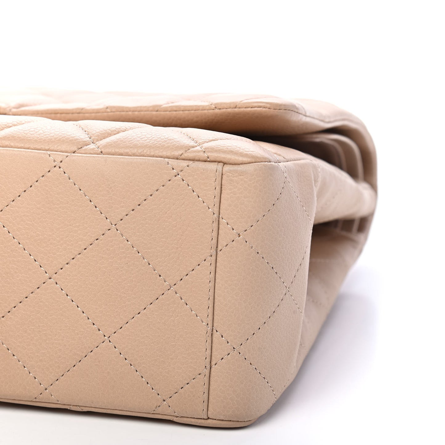 Caviar Quilted Maxi Double Flap Light Beige
