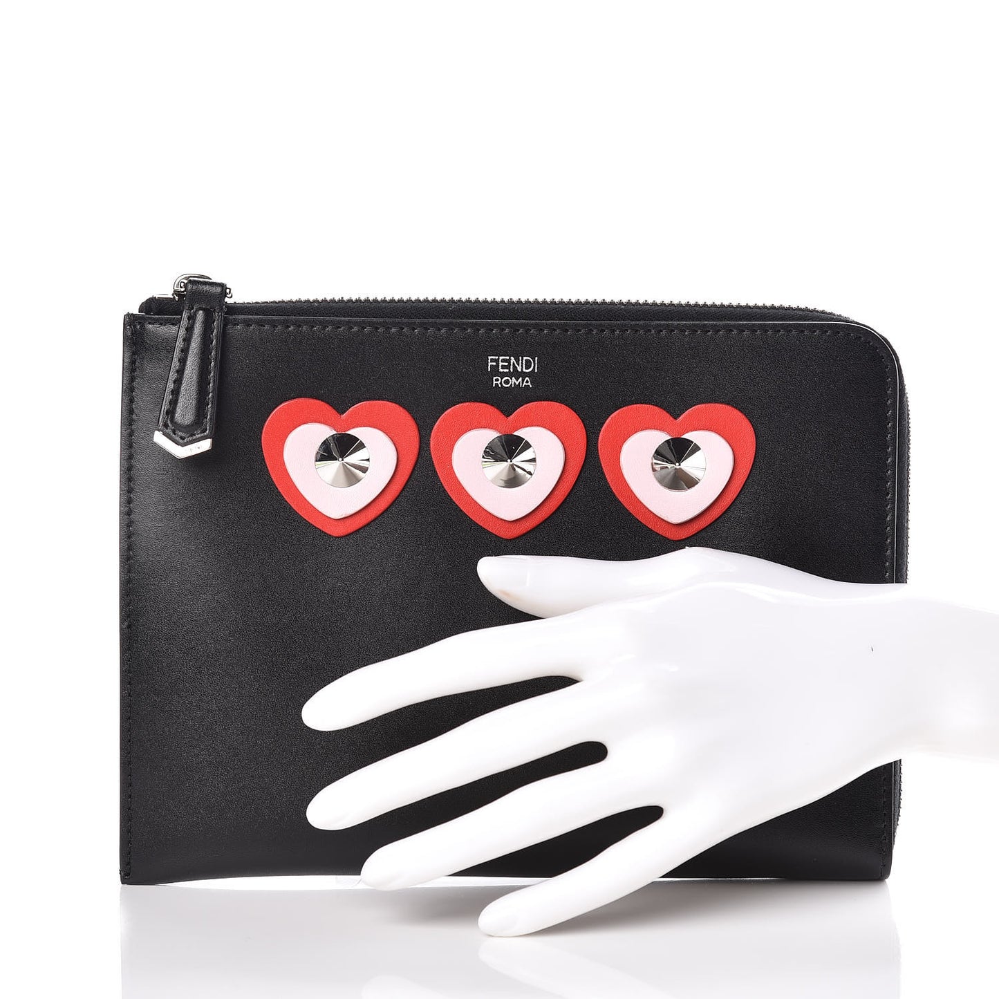 Vitello Heart Zip Around Pouch Black