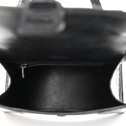 Balenciaga Shiny Calfskin Monochrome Crocodile Embossed Small Hourglass Top Handle Bag Black 5 of 9