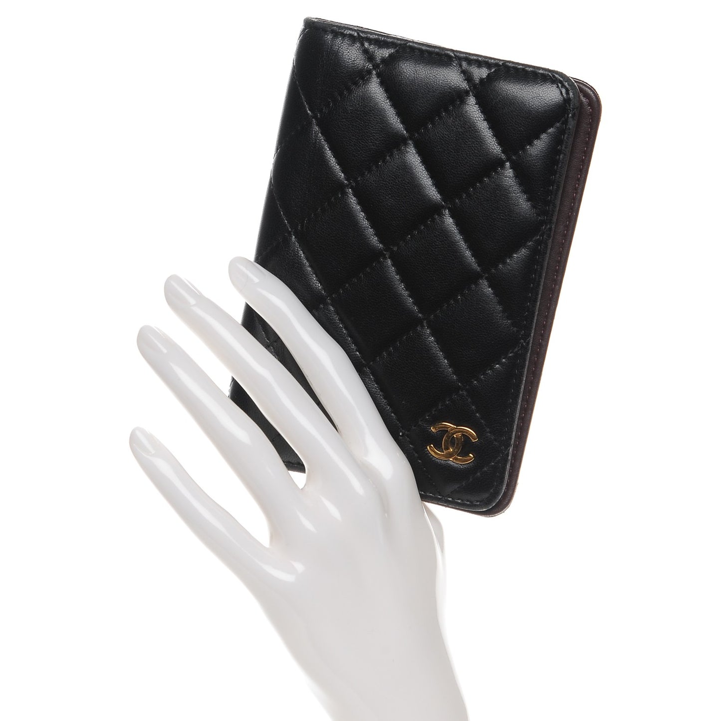 Lambskin Quilted Passport Holder Black