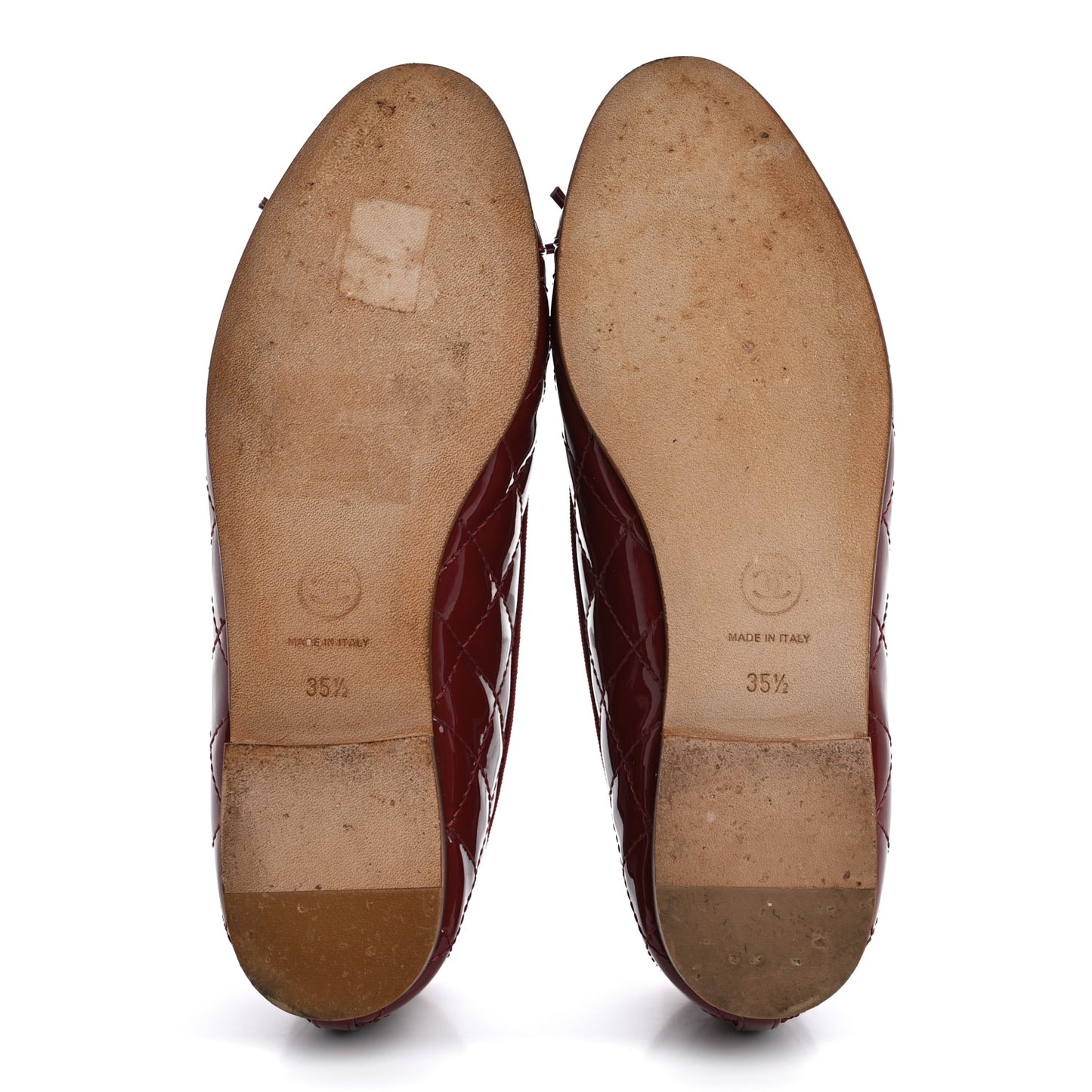 Patent Quilted Cap Toe CC Ballerina Flats 35.5 Red
