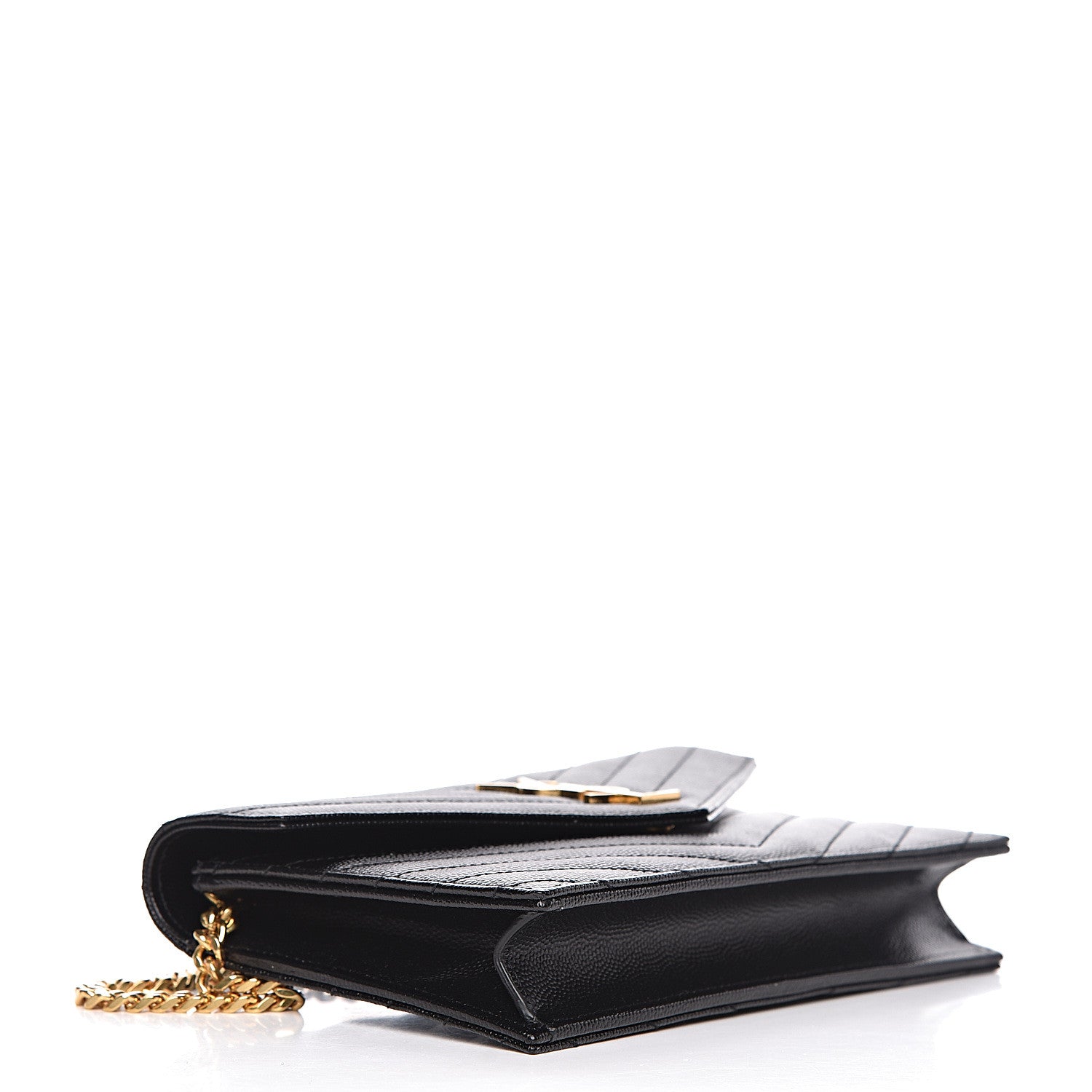 Saint Laurent Grain De Poudre Matelasse Chevron Monogram Envelope Chain Wallet Black 4 of 10