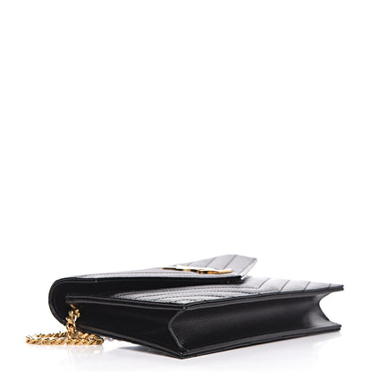 Saint Laurent Grain De Poudre Matelasse Chevron Monogram Envelope Chain Wallet Black 4 of 10