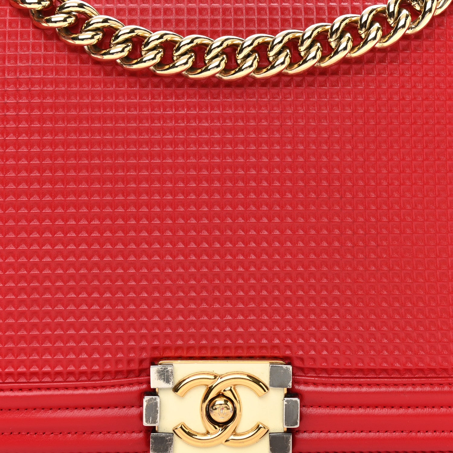 Chanel Lambskin Embossed New Medium Boy Cube Flap Red 7 of 10