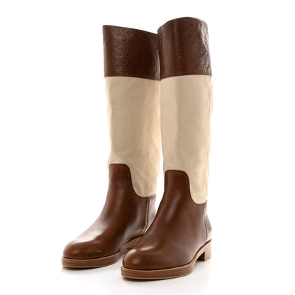 Louis Vuitton Canvas Calfskin Embossed Monogram Flat Seine Boots 37.5 3 of 10