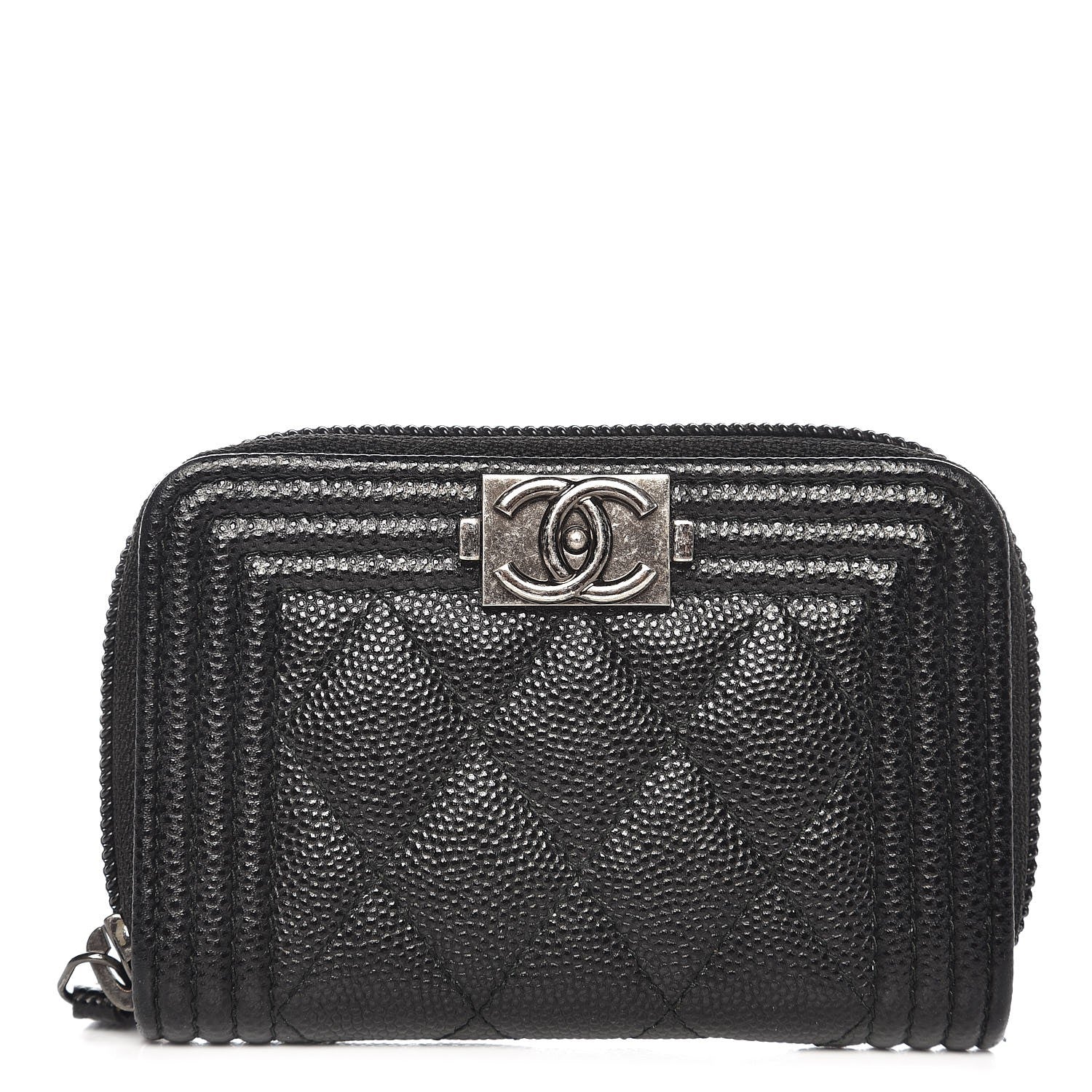 Chanel Caviar Quilted Boy Zip Around Coin Purse Wallet Black 1 of 8
