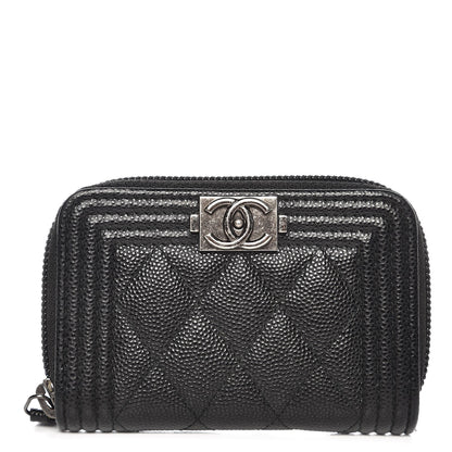 Chanel Caviar Quilted Boy Zip Around Coin Purse Wallet Black 1 of 8