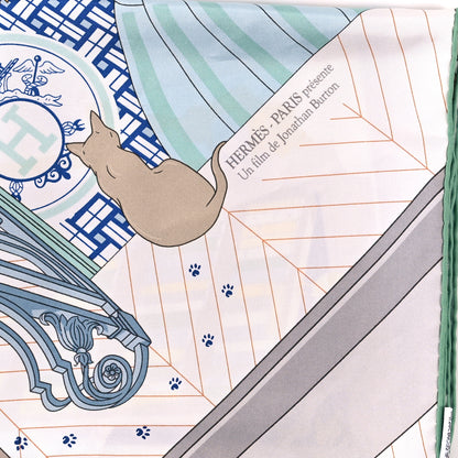 Hermes Silk Mystere Au 24 Faubourg Scarf 90 Gris Perle Vert Jaune 2 of 4