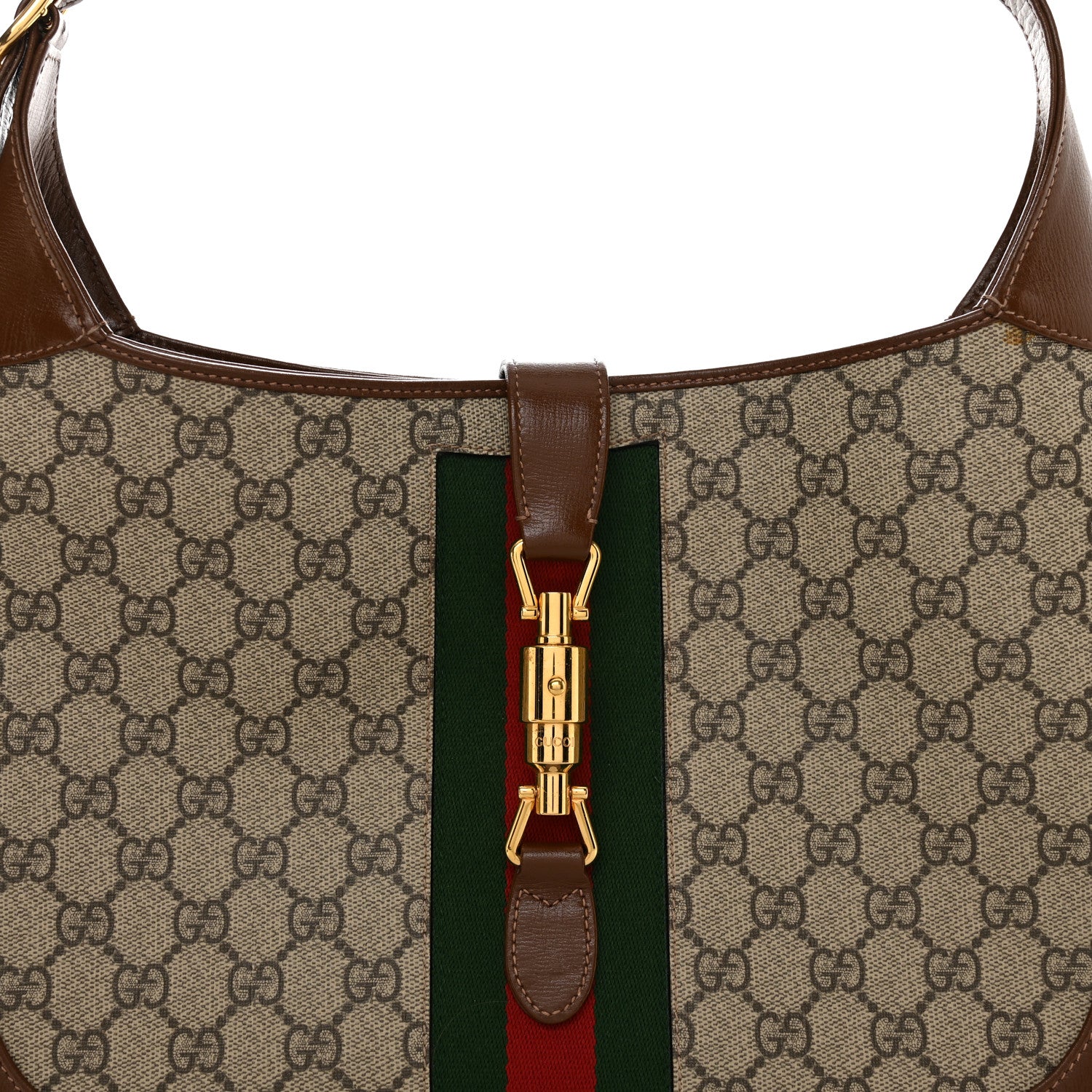 Gucci GG Supreme Monogram Azalea Calfskin Web Medium Jackie 1961 Hobo Beige Ebony Brown Sugar 8 of 10