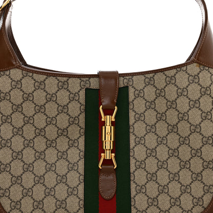 Gucci GG Supreme Monogram Azalea Calfskin Web Medium Jackie 1961 Hobo Beige Ebony Brown Sugar 8 of 10