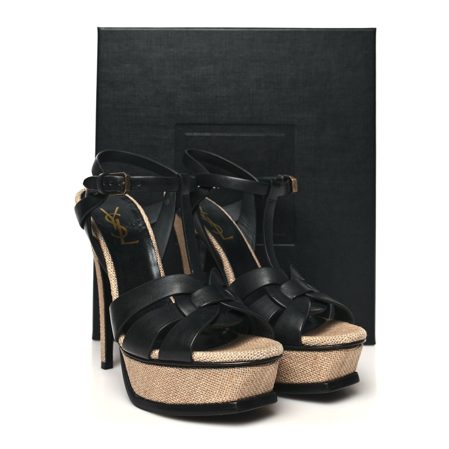 Calfskin Canvas Tribute 105 Platform Sandals 37.5 Black