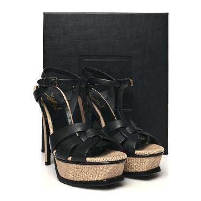Saint Laurent Calfskin Canvas Tribute 105 Platform Sandals 37.5 Black 10 of 10