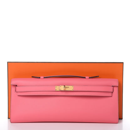 Hermes Swift Kelly Cut Clutch Pochette Rose Azalee 27 of 27