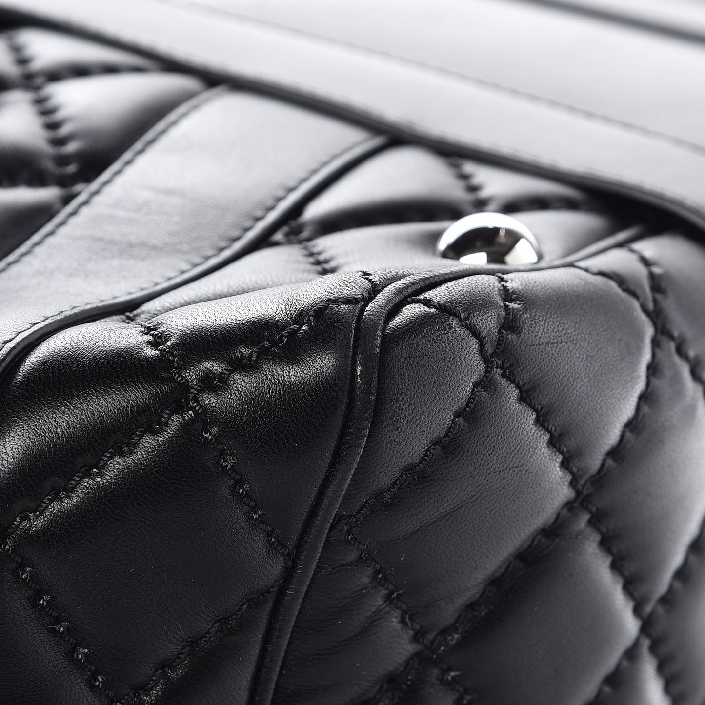 Lambskin Quilted Large Easy Carry Shopping Tote Black