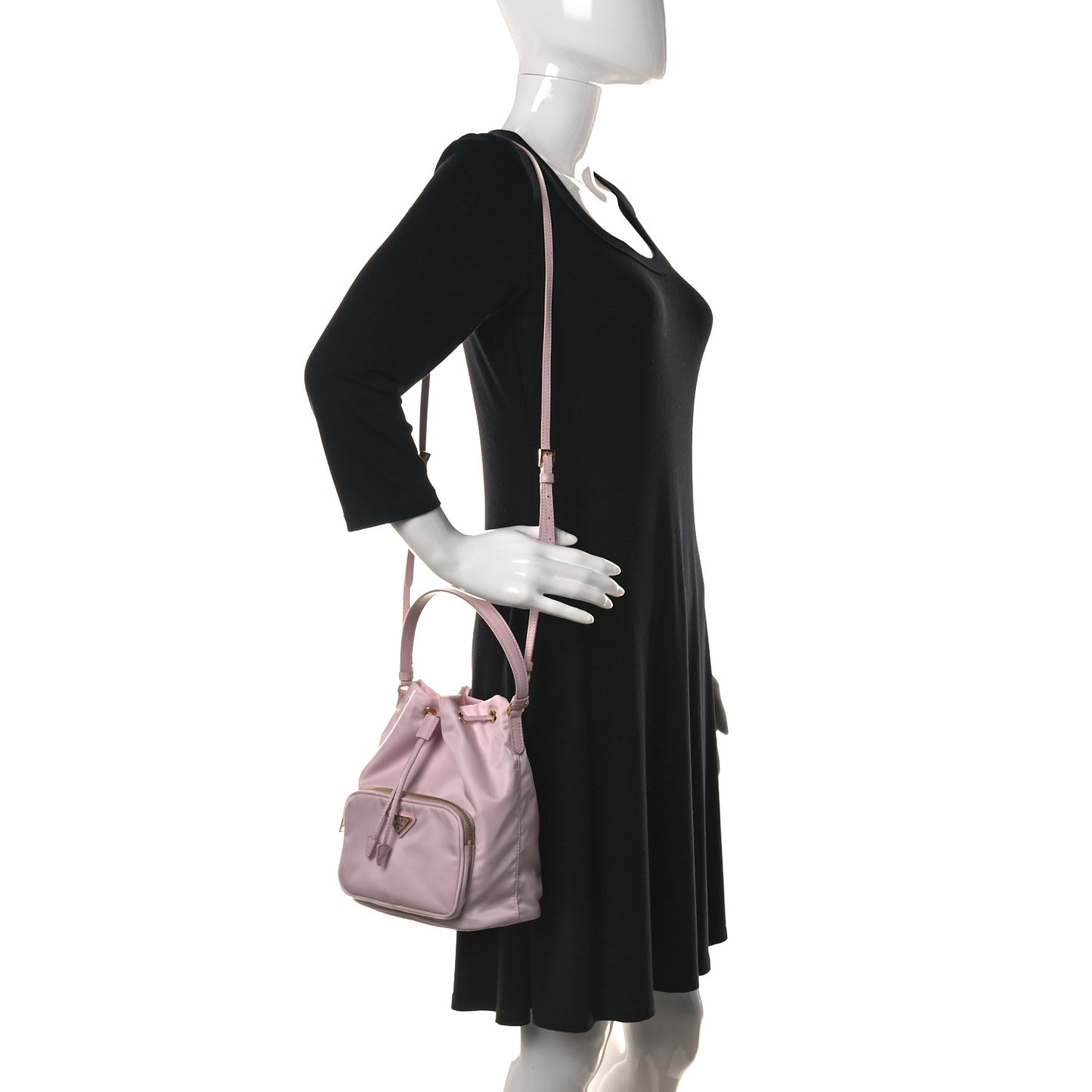 Re-Nylon Saffiano Duet Bucket Crossbody Bag Alabastro