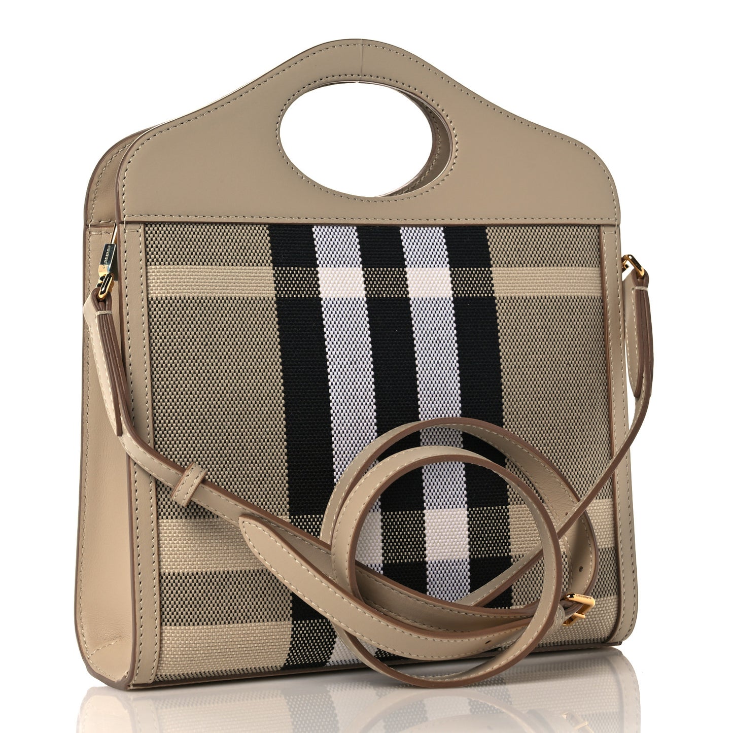 Smooth Calfskin Canvas Check Mini Pocket Bag Dusty Sand Soft Fawn