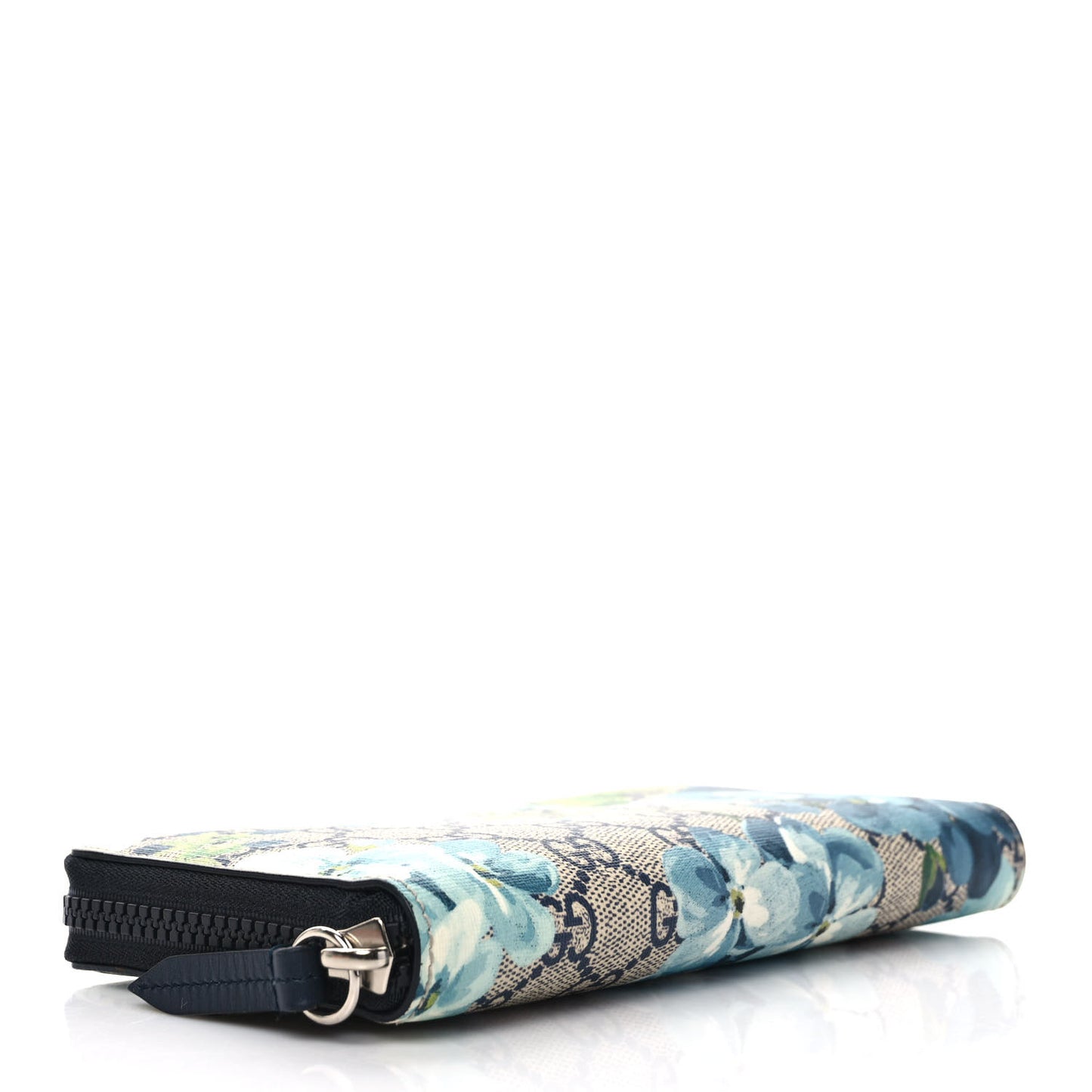 GG Supreme Monogram Blooms Zip Around Wallet Blue