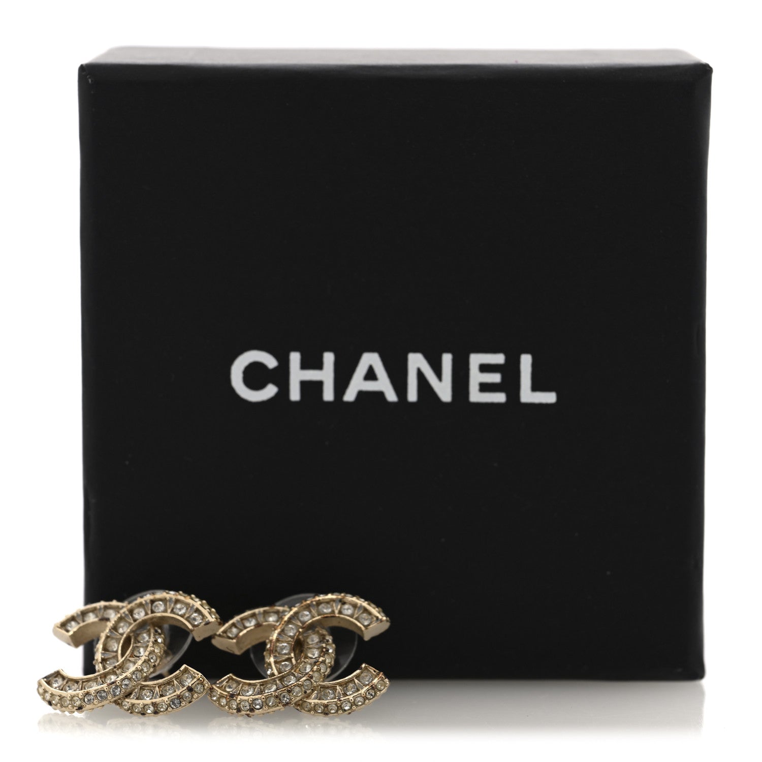 Chanel Crystal Timeless CC Earrings Light Gold 5 of 5