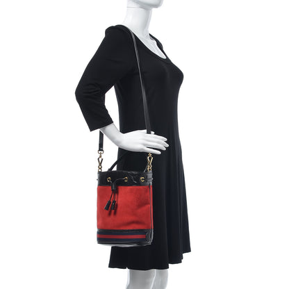 Gucci Suede Patent Web Small Ophidia Bucket Bag Hibiscus Red Black 2 of 8