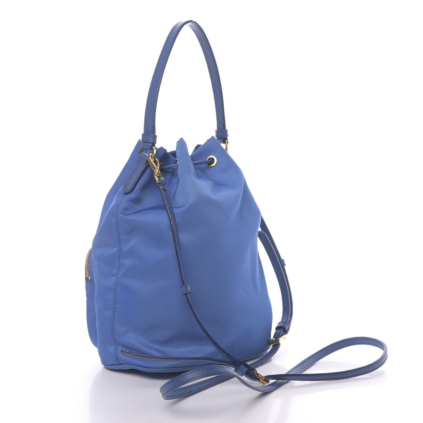 Tessuto Nylon Saffiano Mini Bucket Crossbody Bag Azzurro