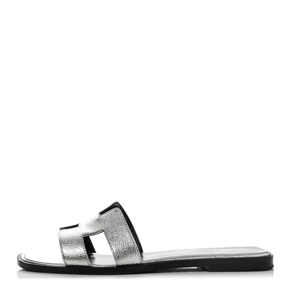 Hermes Metallic Epsom Oran Sandals 38.5 Gris Argente 1 of 10