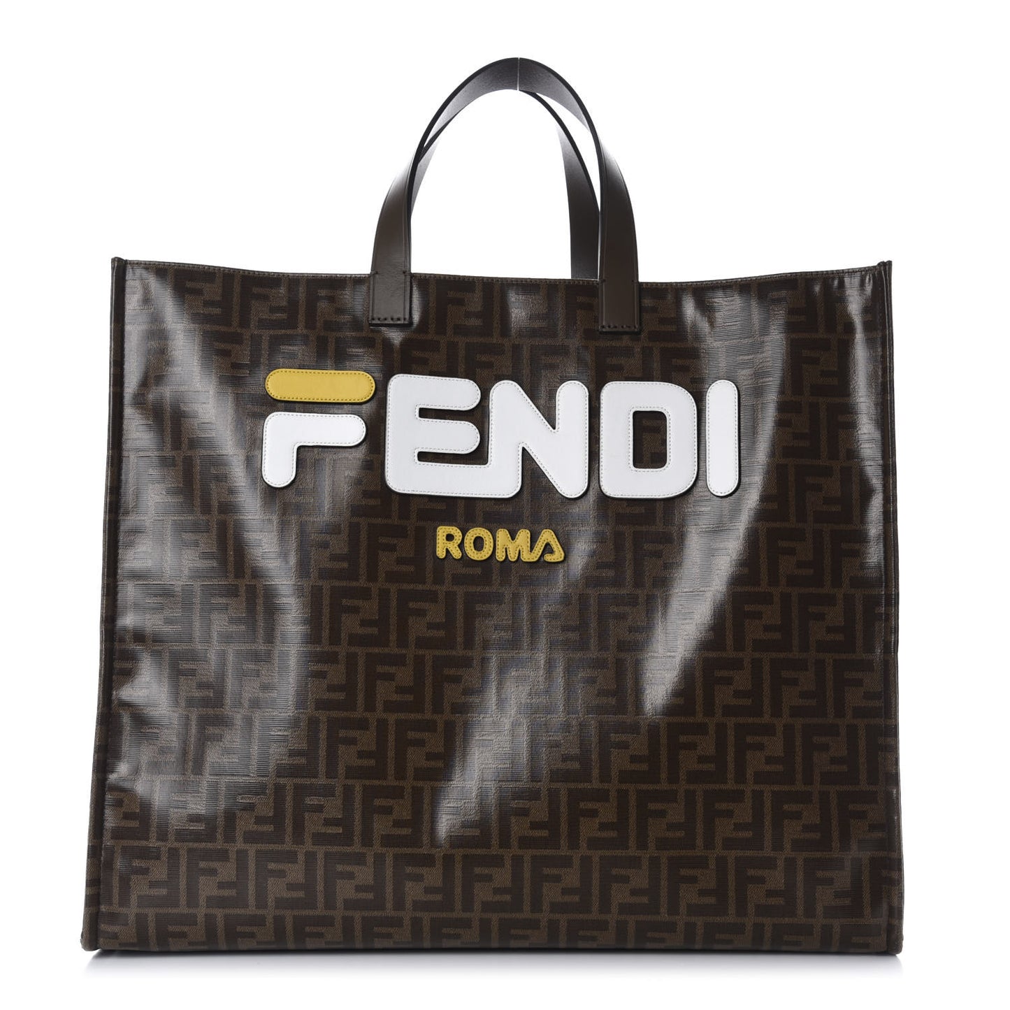 X FILA Glazed Fabric FF 1974 Mania Shopping Tote Bag Mogano Panna White