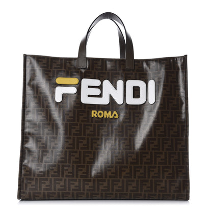 Fendi X FILA Glazed Fabric FF 1974 Mania Shopping Tote Bag Mogano Panna White 1 of 9
