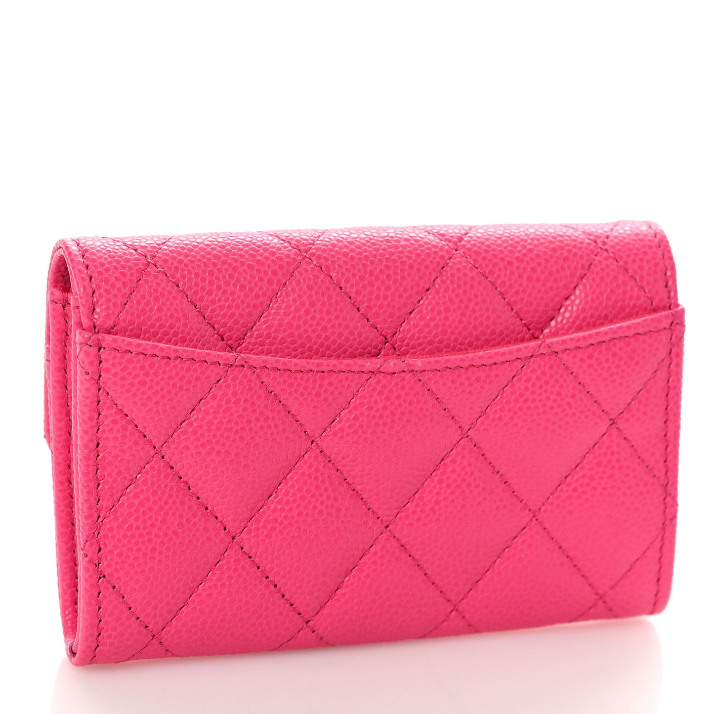 Caviar Quilted Flap Card Holder Wallet Fuchsia