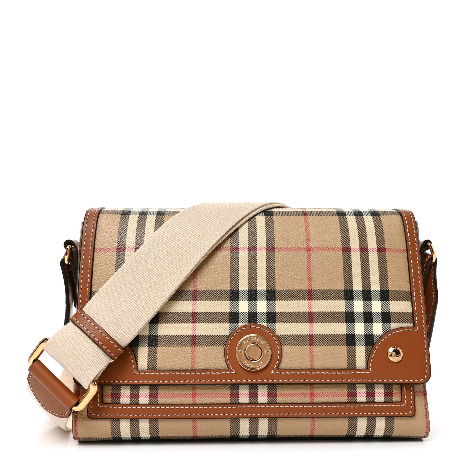 Burberry Coated Canvas Calfskin Vintage Check Medium Note Crossbody Bag Briar Brown 1 of 10