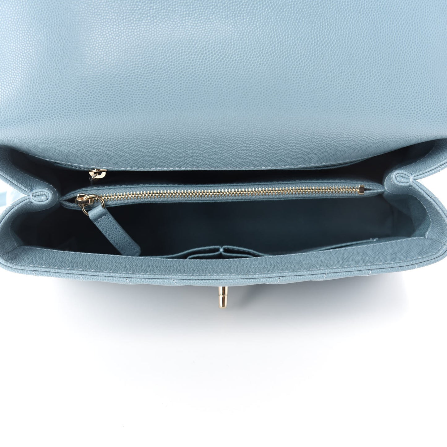 Caviar Chevron Quilted Small Coco Handle Flap Blue