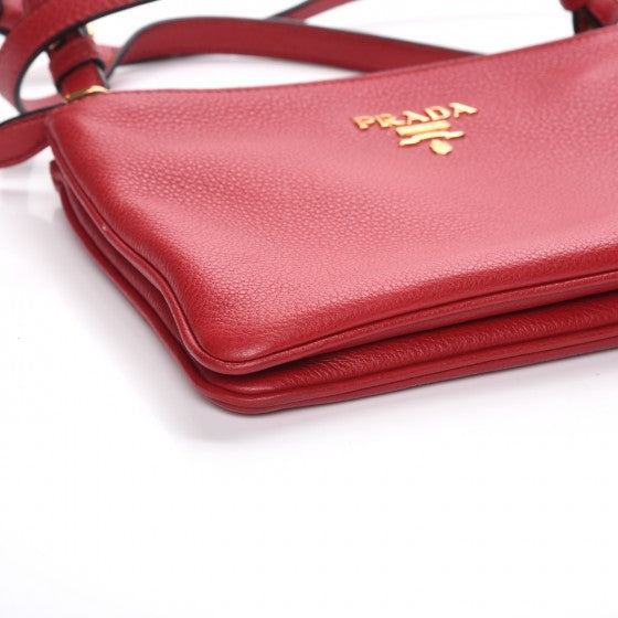 Vitello Phenix Double Zip Crossbody Bag Scarlatto