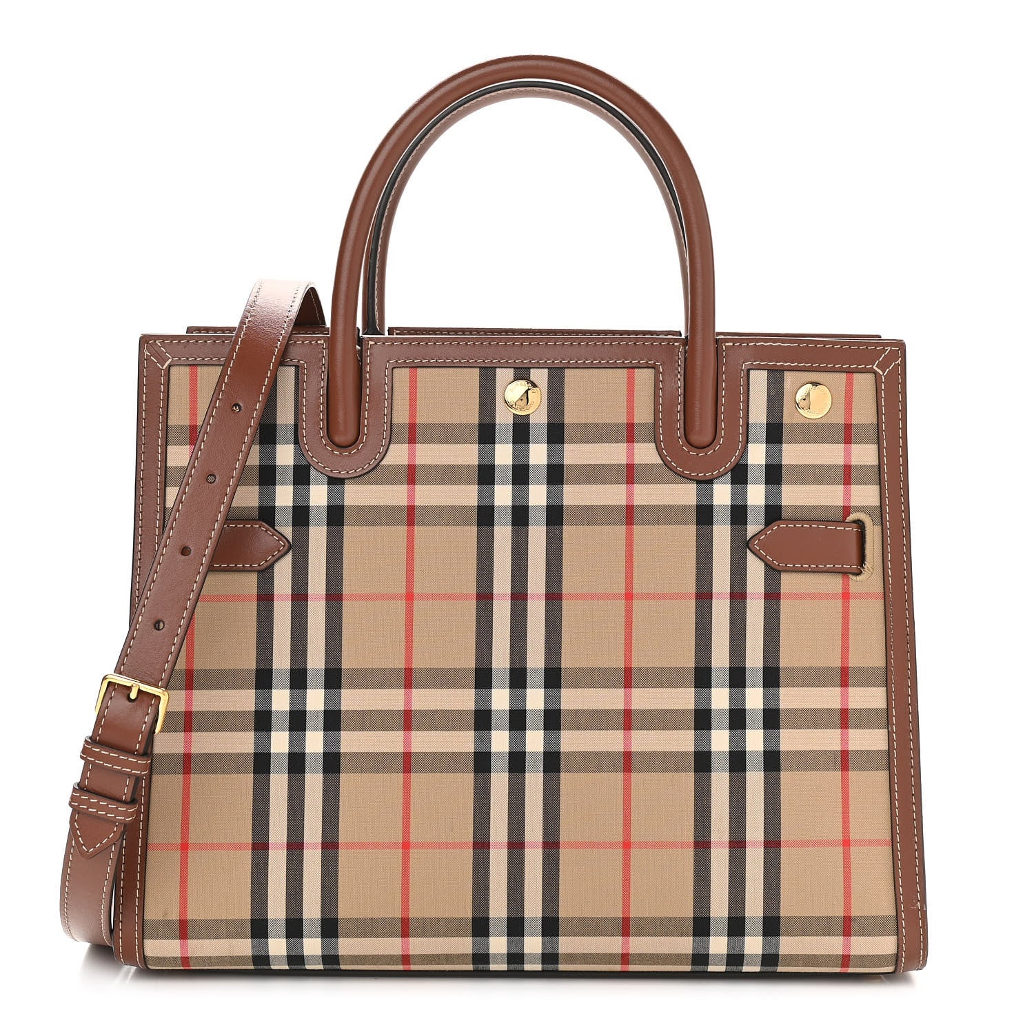 Burberry Calfskin Vintage Check Two Handle Title Bag Archive Beige 1 of 12