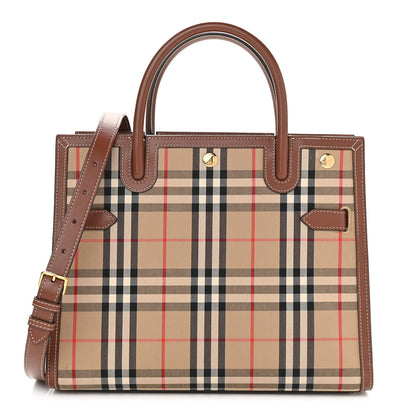 Burberry Calfskin Vintage Check Two Handle Title Bag Archive Beige 1 of 12
