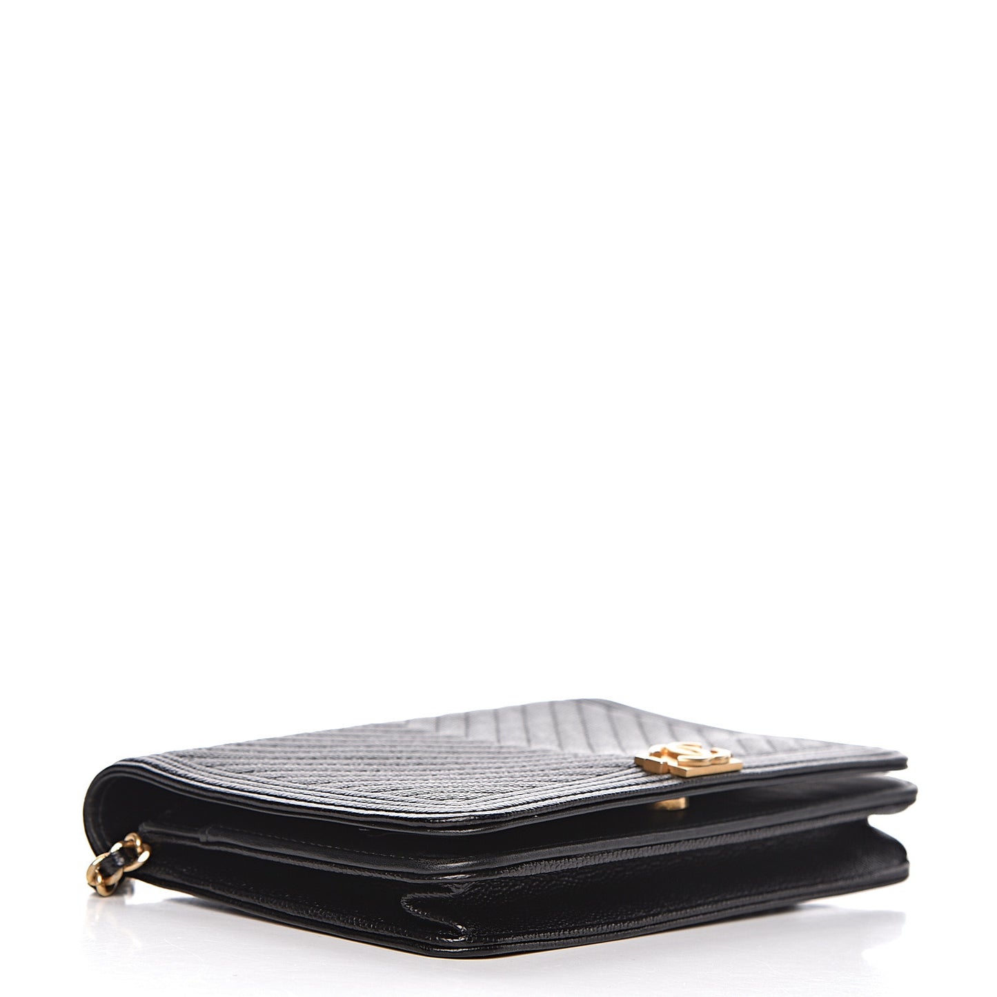 Caviar Chevron Quilted Boy Wallet On Chain WOC Black