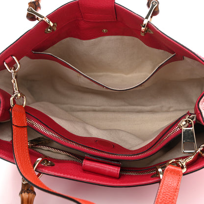 Gucci Pebbled Calfskin Bi-Color Medium Bamboo Shopper Tote Fuchsia Orange 9 of 37