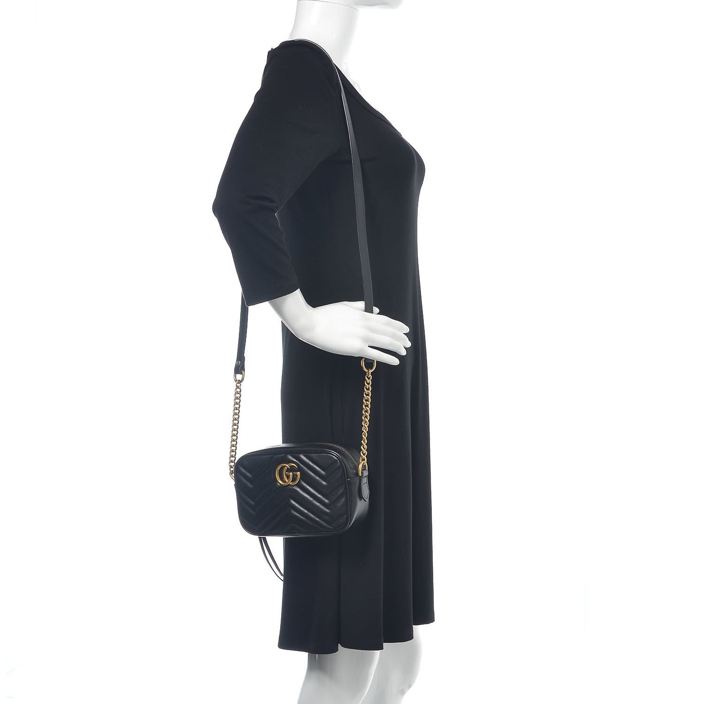 Calfskin Matelasse Mini GG Marmont Chain Shoulder Bag Black