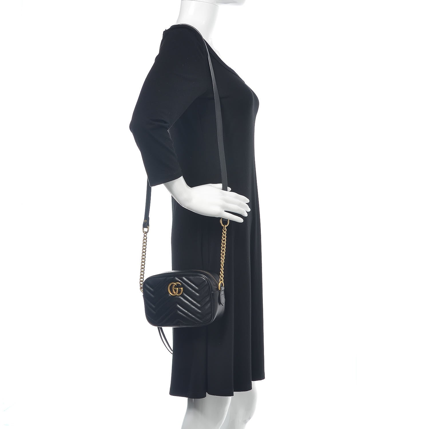 Gucci Calfskin Matelasse Mini GG Marmont Chain Shoulder Bag Black 2 of 9
