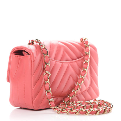 Chanel Lambskin Chevron Quilted Mini Rectangular Flap Pink 3 of 12