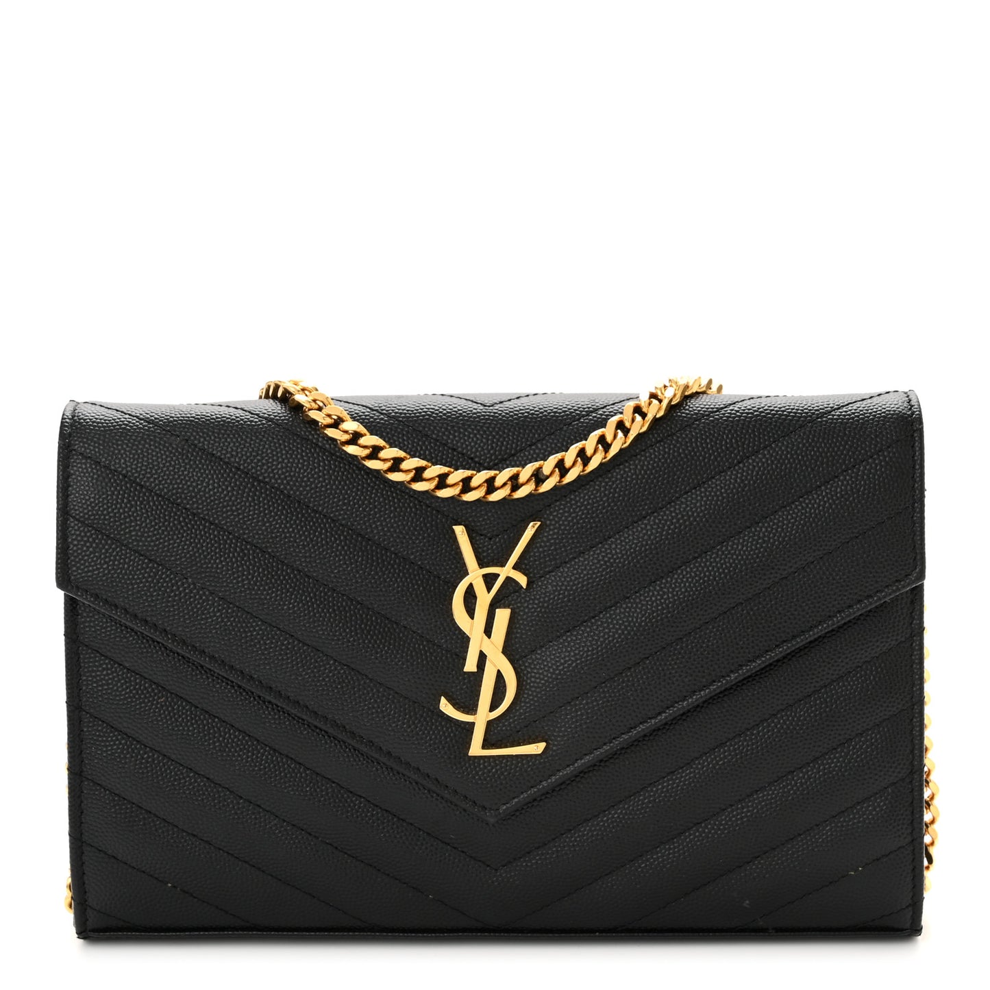 Grain De Poudre Matelasse Chevron Monogram Chain Wallet Black