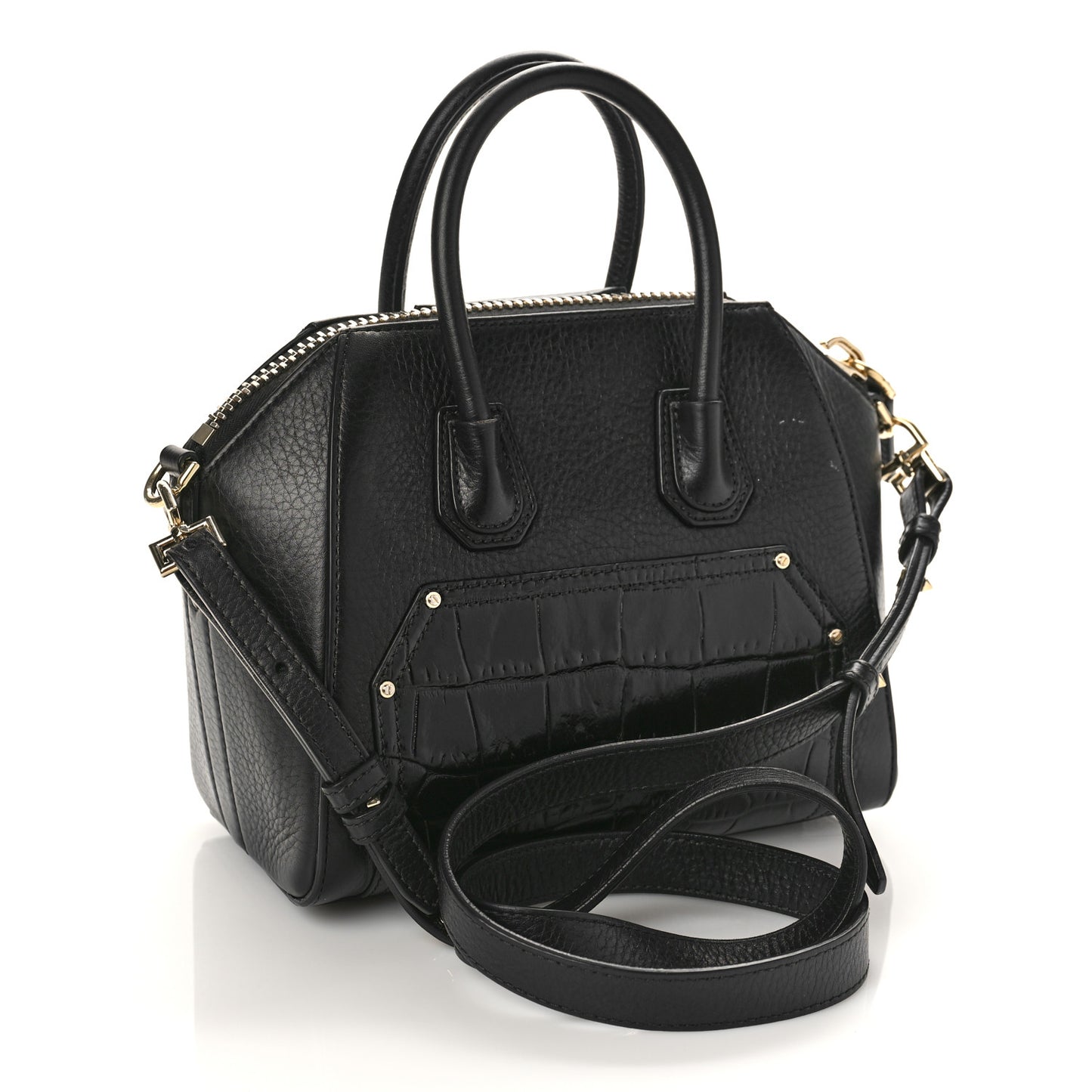 Grained Calfskin Crocodile Embossed Mini Antigona Black